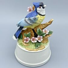 VTG Blue Jay Bird & Blossoms Musical Schmid Porcelain Figurine Lara's Theme 1983 picture