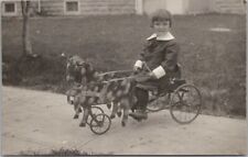 c1910s RPPC Real Photo Postcard Cute Little Girl in Toy Horse Cart / Unused picture