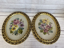 Vintage Needlepoint Floral Bouquet Pictures - Set Of 2 with wood frames  15X12 picture