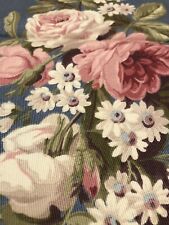 Vintage Fabric Upholstery 1930s Floral Stripes Blue Pink Cottage Print Remnant picture