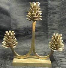 Vtg Atq Rare Solid Brass Pinecone Candelabra Centerpiece 3 Candle Christmas picture