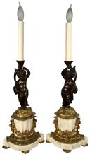 Antique French Louis XVI Putti Figural Bronze Marble Ormolu Candlesticks Lamps picture