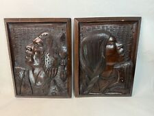 2 RAMIREZ Hand Carved signed Wood Wall Plaques Art picture