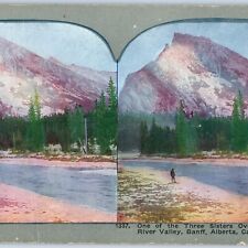 c1900s British Columbia, Canada Three Sisters Snow River Photo Stereo Card V9 picture