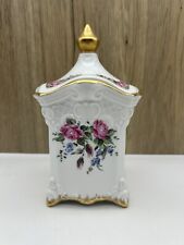 Floral Vanity Jar Dish Lid Porcelain 22K Gold Rim Hausherr  1998 Vintage picture