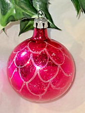 VINTAGE Round POLAND Hand Painted CHRISTMAS ORNAMENT Hot Pink FISH SCALES picture
