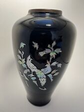 Vintage Mother of Pearl Black Lacquer Decorative Vase, Made in Korea picture