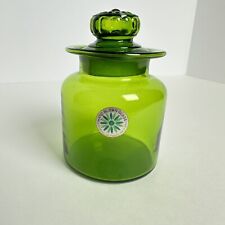 Vintage MCM Takahashi Counterpoint Green Glass Apothecary Jar w/Daisy Lid 5.5” picture