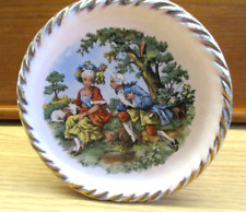 Vintage Wall Pocket Colonial America Pink Gold Trim Painted Ceramic Plate picture