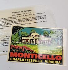 Vintage Monticello Charlottesville Virginia Water Decal Lindgren-Turner Co. picture