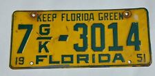Vintage 1951 Florida License Plate Tag Keep Florida Green RARE.  picture