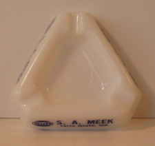 Vintage Triangular White Milk Glass Ashtray with Navy Blue Gulf Advertising picture