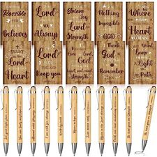 60 Pcs Christmas Christian Gifts Bulk Bible Verse Notebooks Pens Bamboo Style picture