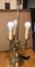 Vtg MCM Brass Triple 3 Light French Horn Bouillotte Desk Table Lamp 25” picture