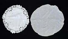 2 Vtg White Battenberg Embroidered Floral & Cutwork Scalloped Doilies 16