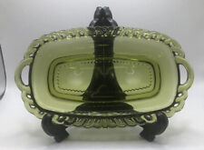 Kings Crown MCM 1960s Rare Avocado Green Small Handled Thumbprint Glass Dish picture