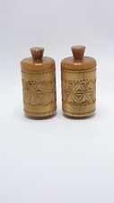 Vintage Wooden Container With Lid Hand Carved For Bulk Product Spices USSR 2 pcs picture