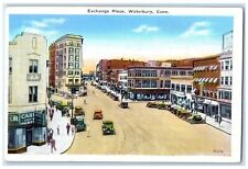c1930's Exchange Place Cars Building Waterbury Connecticut CT Vintage Postcard picture
