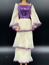 Vtg Barbie Marie Osmond Doll Dress Ruffle White Purple Glitter Ivory Gown #9817 picture