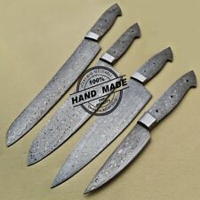Lot of 4 PCs Damascus Kitchen Blank Blades Knives Custom Handmade Damascus Steel picture