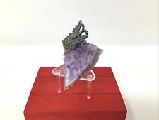 Vintage Amethyst Crystal Geode w Pewter Butterfly on Pyrite w Jule-Art Stand picture