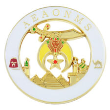Shriner AEAONMS Masonic Auto Emblem - [White & Gold][3'' Diameter] picture