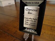 CONFUCIUS SAY MAN WHO FIGHT WITH WIFE ALL DAY GET NO PIECE NIGHT ZIPPO LIGHTER picture