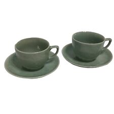 VINTAGE Chinese Celadon Green Goldfish Koi Cup And Saucer Set of 2 MARKED EUC picture
