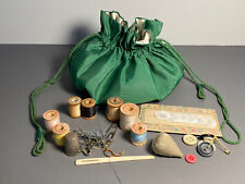 Sweet Antique Early Vintage Sewing Reticule Bag Kit Pin Cushion Sewing Items picture