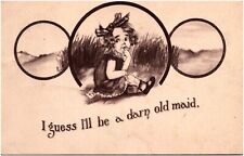 I Guess I'll Be A Darn Old Maid Sitting Girl 1910 Postcard Signed Cobb Shinn picture