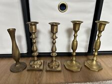 Lot Of 5 Piece Gold Metal Candlestick Candle Holders Vintage Wedding Home Decor picture