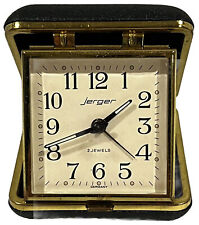 Vintage German Jerger 2 Jewels Travel Alarm Clock, Folding Working Black picture