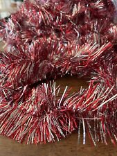 50’ Red Silver Christmas Tree Tinsel Garland 3 Strands @ 150” 270” 180” Holiday picture