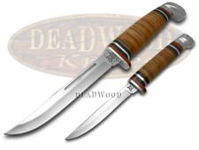 Case xx Twin Finn Fixed Blade Hunter 2 Knife Set Polished Leather & Sheath 00372 picture