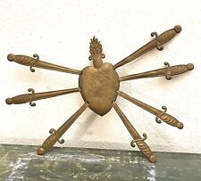 VINTAGE ANTIQUE METAL SACRED HEART  OF MARY EX VOTO FOR OUR LADY OF SORROW picture