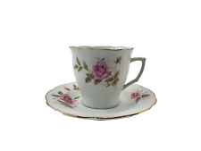 Jingdezhen Tea Coffee Cup & Saucer Pink Rose Flower Gold Trim picture