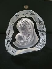Madonna Mother Mary & Jesus 3D Carved Crystal Block Art Glass Clear/Frosted picture