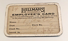 Vintage Employee ID Card: Hillman's Store;  Ann Arbor Michigan picture
