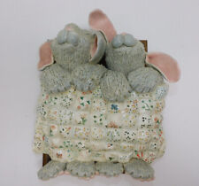 OOAK Artisan Made Handpainted Ceramic Folk Art Two Bunny Rabbits In Bed Snuggle picture