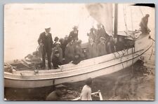RPPC Postcard Rugen Island Germany Boat People Baltic Sea Real Photo 1900s picture