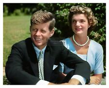 PRESIDENT JOHN F. KENNEDY JFK & JACKIE KENNEDY SITTING OUTSIDE 8X10 PHOTO picture