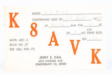 1957 Amateur Ham Radio QSL Card Cincinnati Ohio K8AVK Jerry Call picture