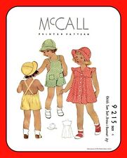 Childs SUN SUIT, Dress, BONNET Hat Girls McCall 9215 Vintage 1937 Sewing Pattern picture
