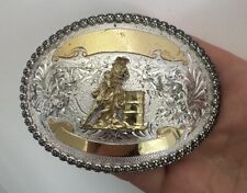 Vintage Montana Silversmiths Columbus Silver Plate Cowboy Rodeo Belt Buckle picture