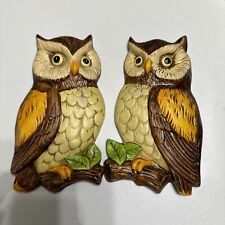 Vintage 1970s Pair Owl Wall Hanging Plaques Ceramic Kitchen Decor MCM picture