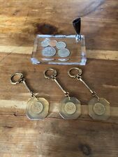 Vintage 1986 Canadian Lucite Coin set Desk Pen Holder and Penny Keychains (1964) picture