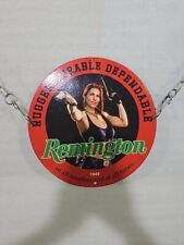 RARE REMINGTON PINUP GIRL STYLE PORCELAIN GUNS AMMO GAS OIL STATION PUMP AD SIGN picture