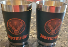 JAGERMEISTER SHOT GLASSES (2) STAINLESS STEEL WRAPPED MATERIAL QUALITY BARWARE picture