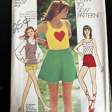 Vintage 1970s Simplicity 9979 Top Mini Skirt Short Shorts Sewing Pattern 10 CUT picture