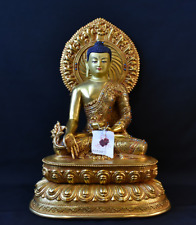 14'' Nepal Tibetan Buddhis The Medicine Gem inlay Buddha Bronze 24k gilt Statue picture